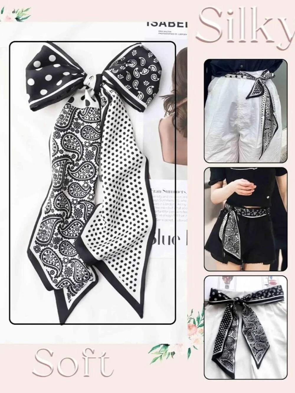 Women's Black White Vertical Stripes Elegant Oblique Angle  Scarves Bag Scarfs